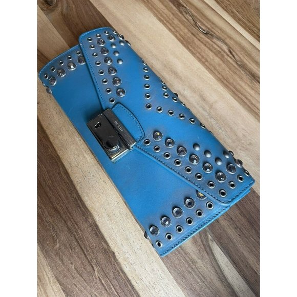Turquoise Prada Wallet Purse Crossbody Rhinestone and Rivet detail Perfect Cond - Picture 8 of 10